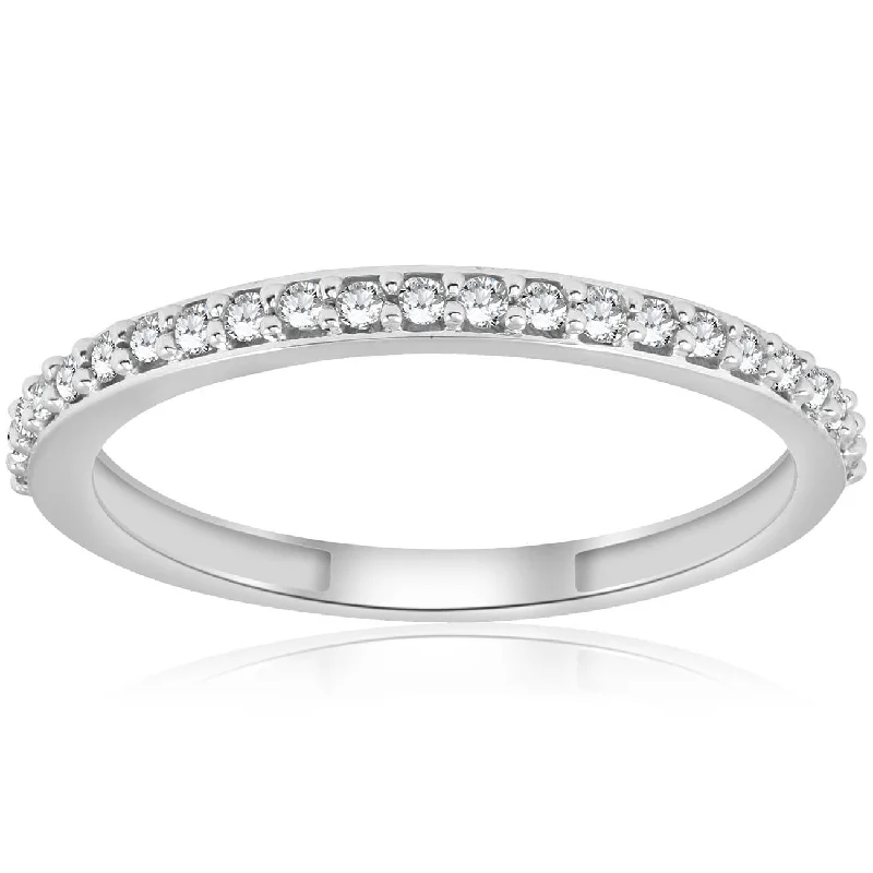 1/8ct Stackable Womens Diamond Wedding Ring 10k White Gold