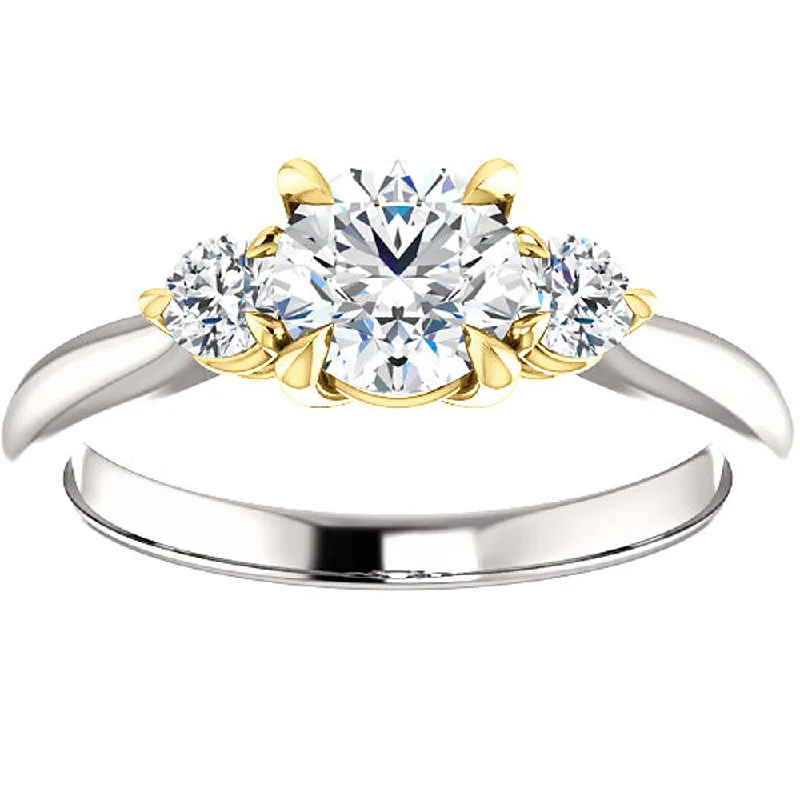 1 Ct Round Diamond Three Stone 14k Gold Two Tone Engagement Anniversary Ring