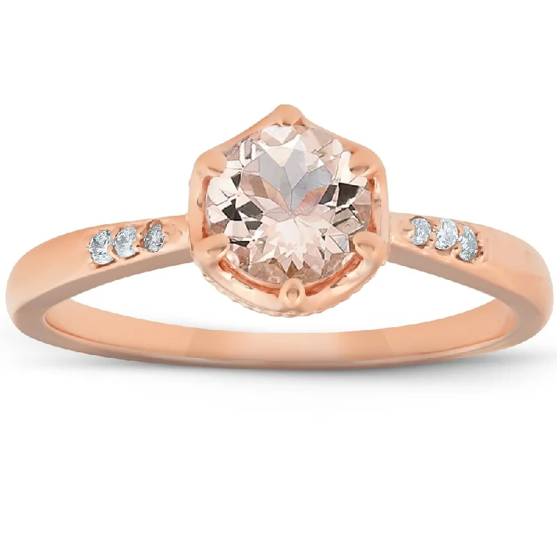 1 Ct TDW Morganite & Diamond Vintage Engagement Ring 14k Rose Gold - Pink