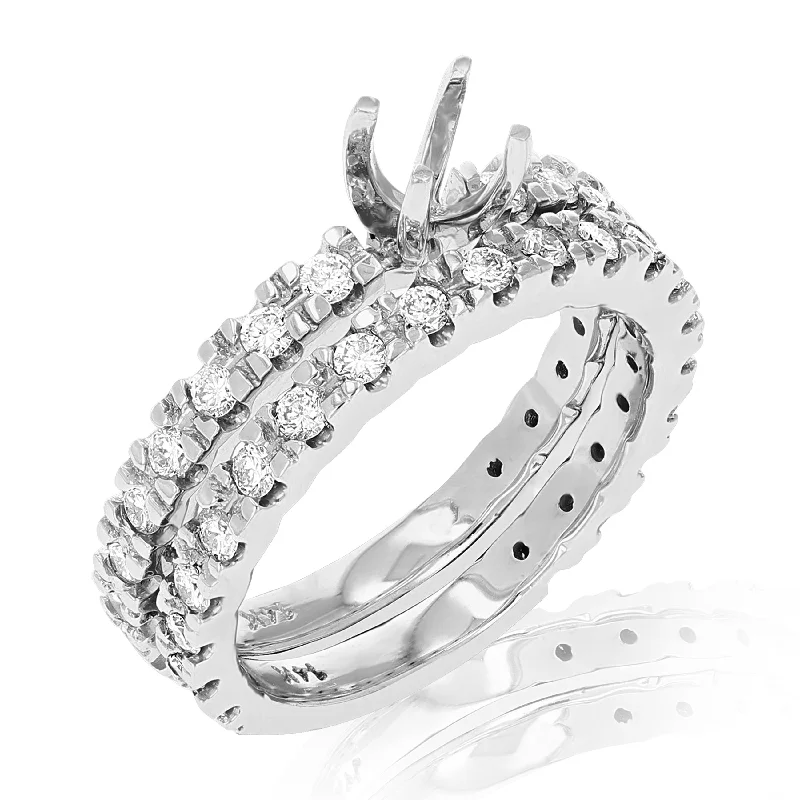 1 cttw Semi Mount Diamond Wedding Bridal Set 14K White Gold Round