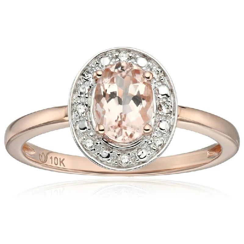 10k Rose Gold Morganite and Diamond Accented Classic Princess Di Halo Engagement Ring, Size 7