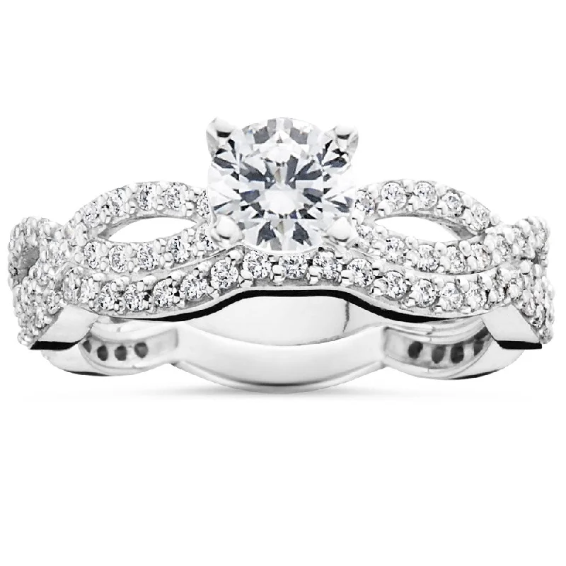 10k White Gold 1 ct TDW Diamond Engagement Infinity Ring Set