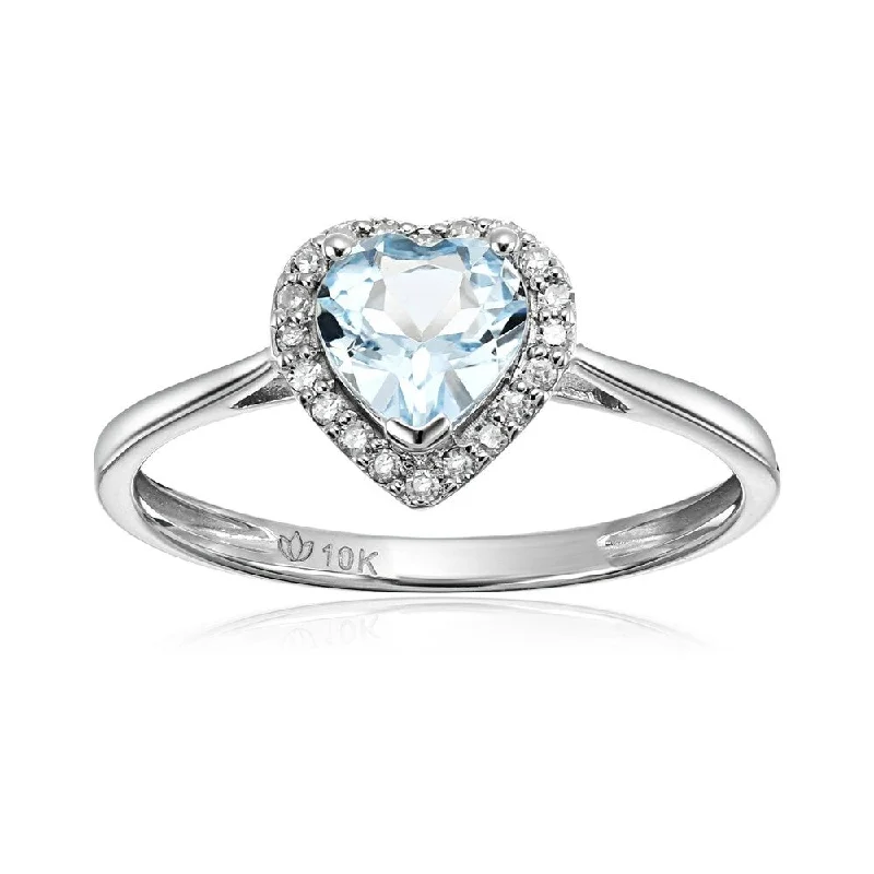 10k White Gold Aquamarine & Diamond Solitaire Engagement Ring