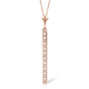 14K Solid Rose Gold Bar Natural Diamond Necklace Certified