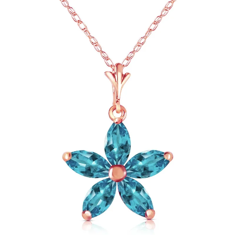 14K Solid Rose Gold Blue Topaz Gemstone Class Necklace