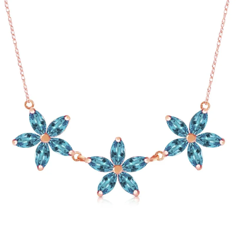 14K Solid Rose Gold Blue Topaz New Certified Classic Necklace