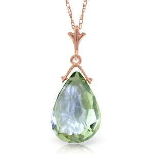 14K Solid Rose Gold Briolette Green Amethyst Necklace Gemstone