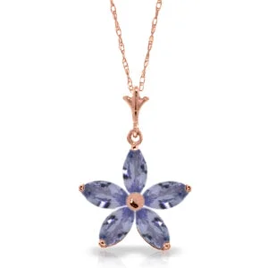 14K Solid Rose Gold Natural Tanzanites Necklace Gemstone Class