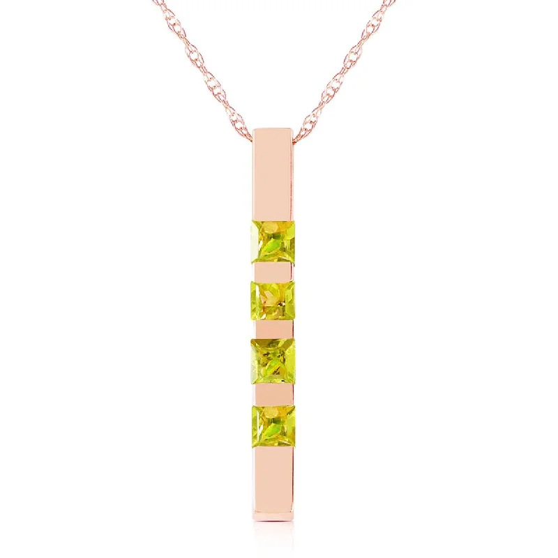 14K Solid Rose Gold Necklace Bar w/ Natural Peridots