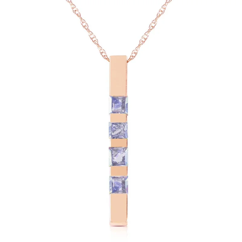 14K Solid Rose Gold Necklace Bar w/ Natural Tanzanite