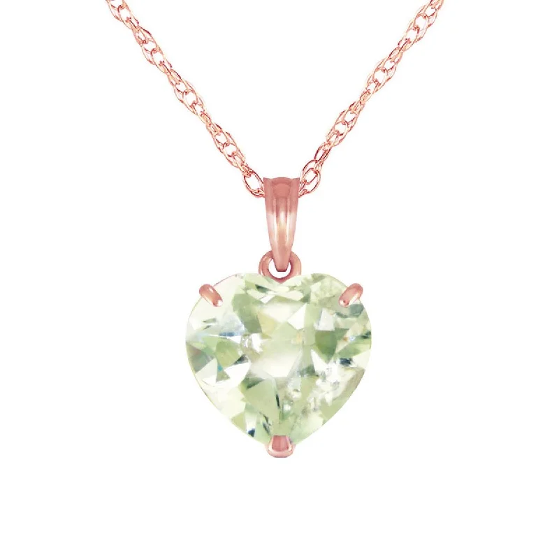 14K Solid Rose Gold Necklace w/ Natural 10mm Heart Green Amethyst