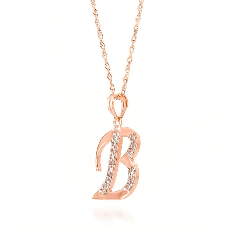 14K Solid Rose Gold Necklace w/ Natural Diamonds Initial 'b' Pendant