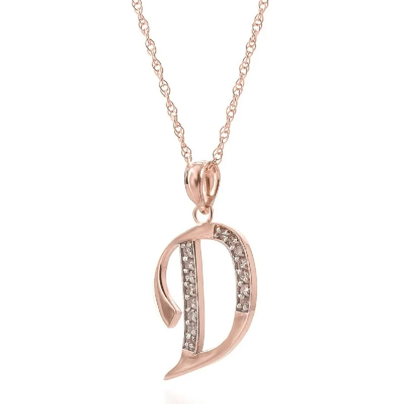 14K Solid Rose Gold Necklace w/ Natural Diamonds Initial 'd' Pendant