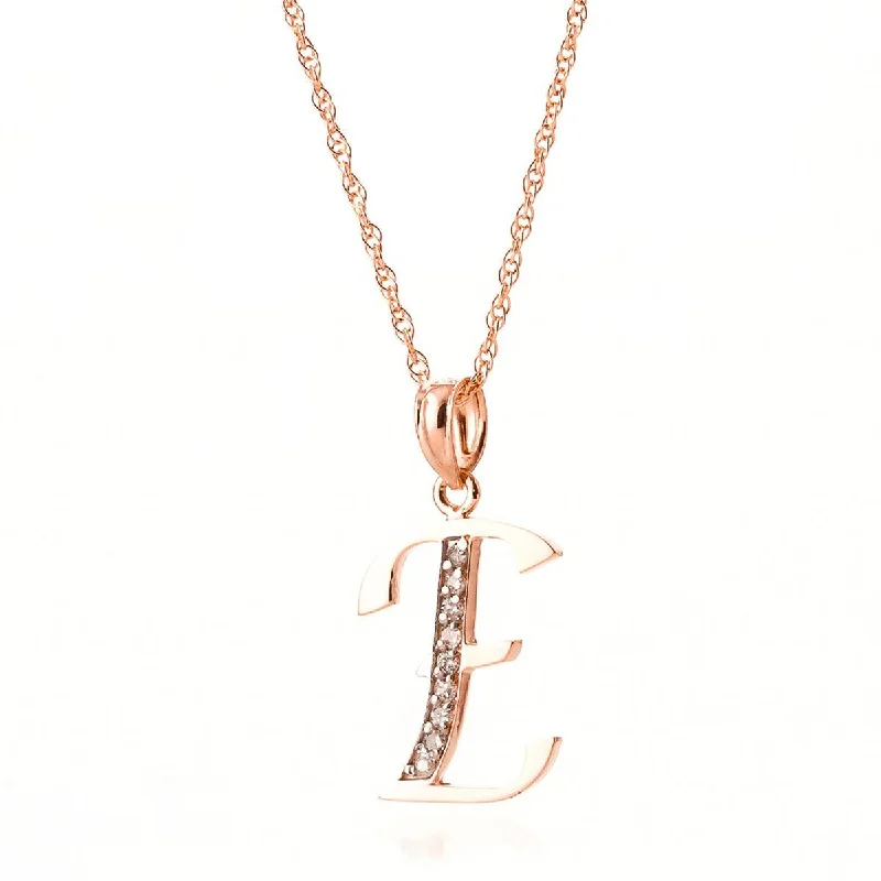 14K Solid Rose Gold Necklace w/ Natural Diamonds Initial 'e' Pendant