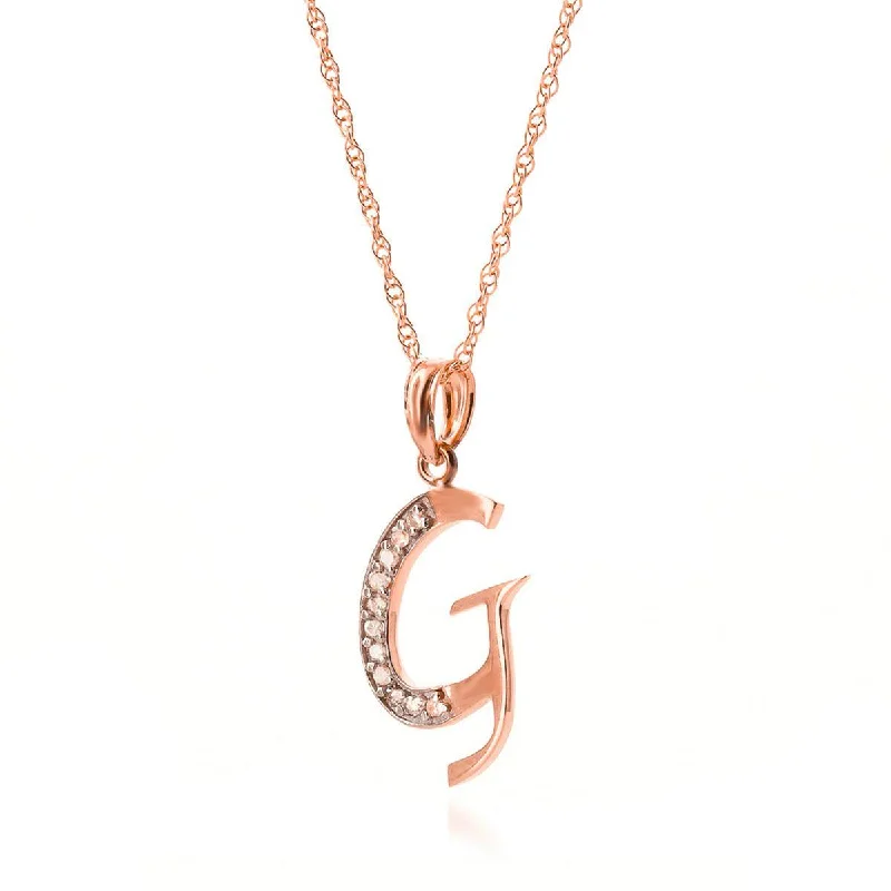 14K Solid Rose Gold Necklace w/ Natural Diamonds Initial 'g' Pendant