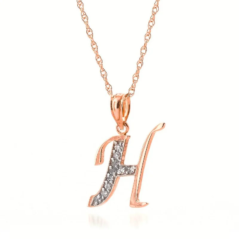 14K Solid Rose Gold Necklace w/ Natural Diamonds Initial 'h' Pendant