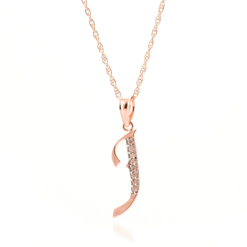 14K Solid Rose Gold Necklace w/ Natural Diamonds Initial 'j' Pendant