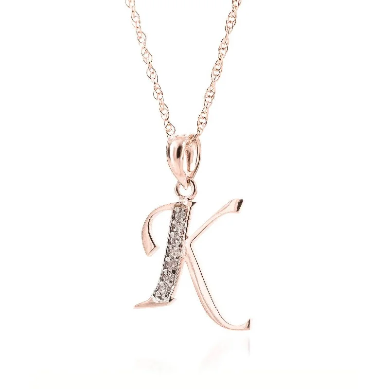 14K Solid Rose Gold Necklace w/ Natural Diamonds Initial 'k' Pendant