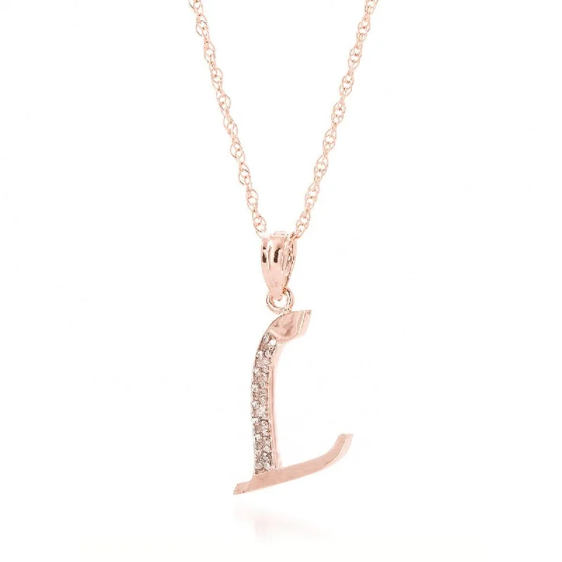 14K Solid Rose Gold Necklace w/ Natural Diamonds Initial 'l' Pendant