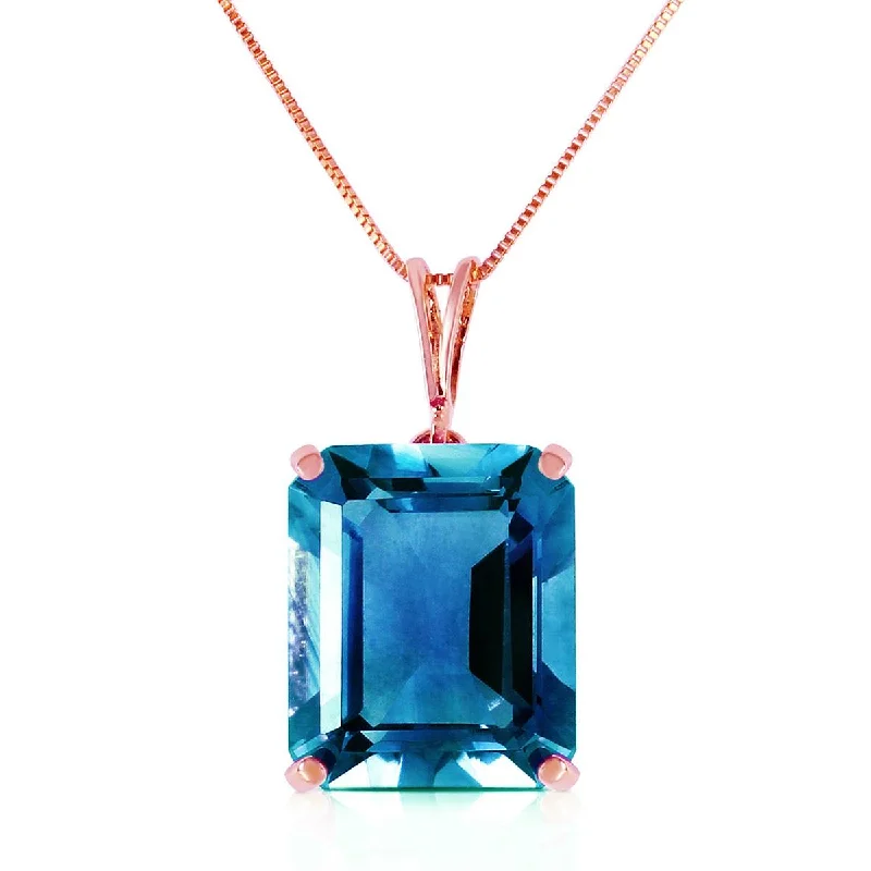 14K Solid Rose Gold Necklace w/ Octagon Blue Topaz