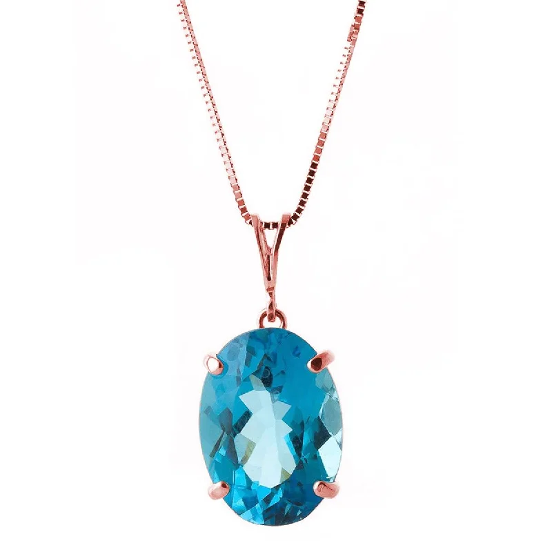 14K Solid Rose Gold Necklace w/ Oval Blue Topaz