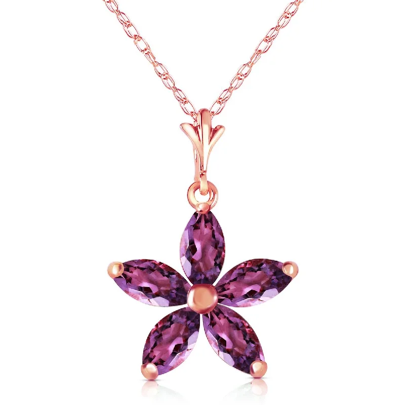 14K Solid Rose Gold Purple Amethyst Certified Genuine Classic Necklace