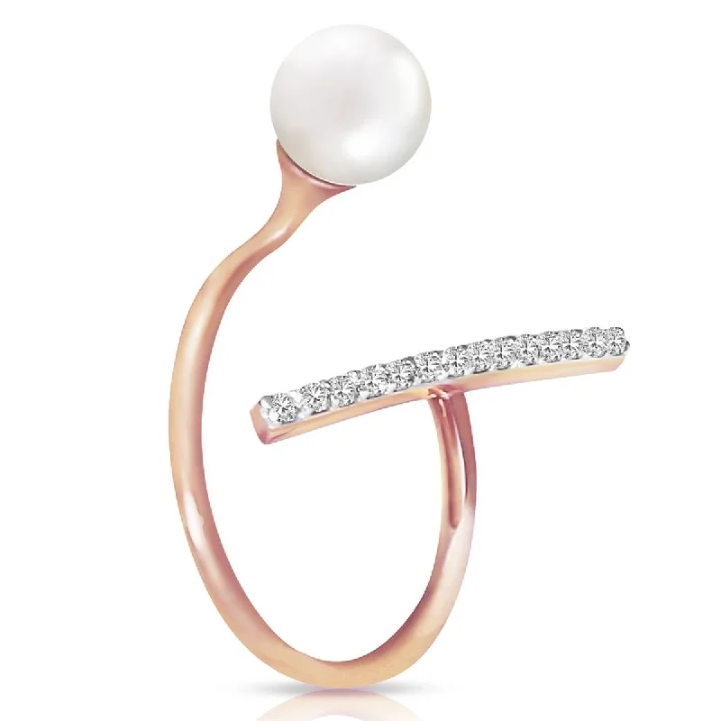 14K Solid Rose Gold Ring Natural Diamond & Pearl