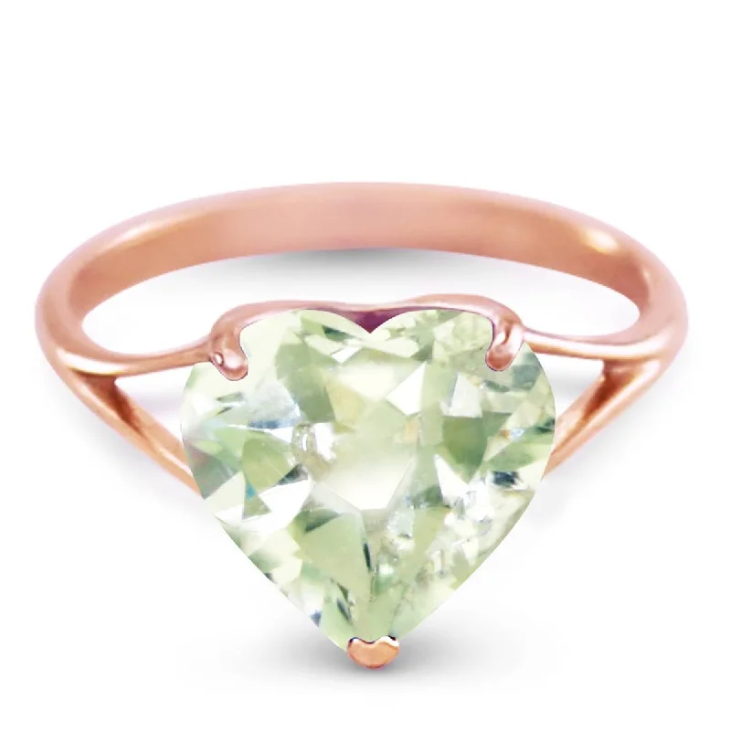 14K Solid Rose Gold Ring w/ Natural 10.0 mm Heart Green Amethyst