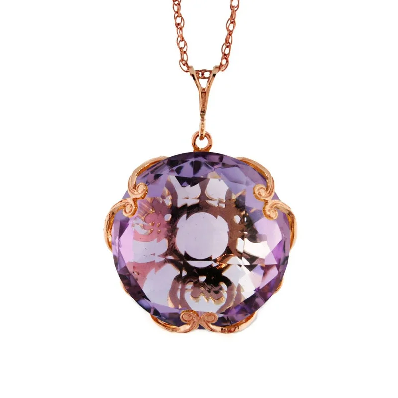 14K Solid Rose Gold Round Amethyst Necklace Jewelry