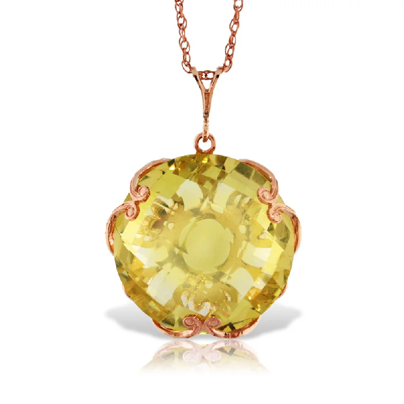 14K Solid Rose Gold Round Lemon Quartz Necklace