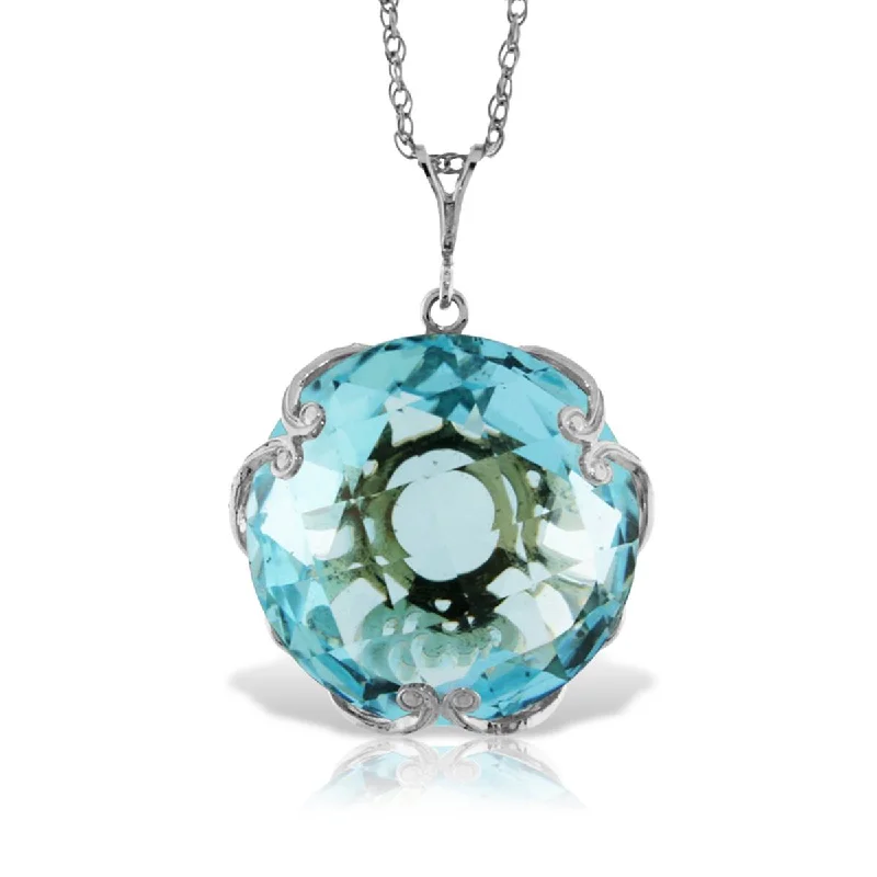 14K Solid White Gold Necklace Round Blue Topaz Gemstone