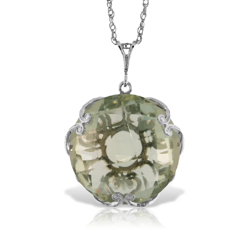 14K Solid White Gold Necklace Round Green Amethyst Certified