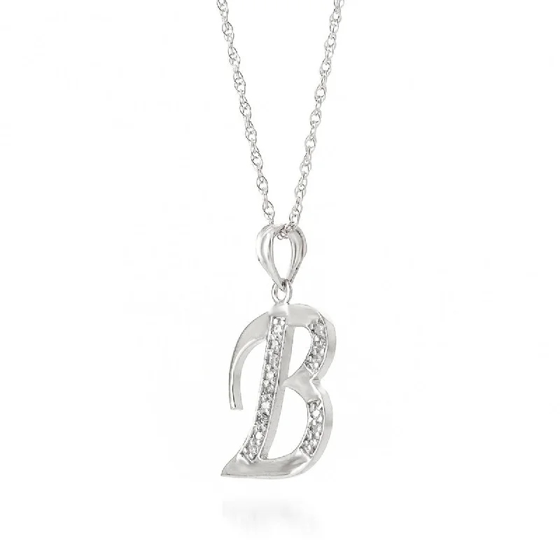 14K Solid White Gold Necklace w/ Natural Diamonds Initial 'b' Pendant