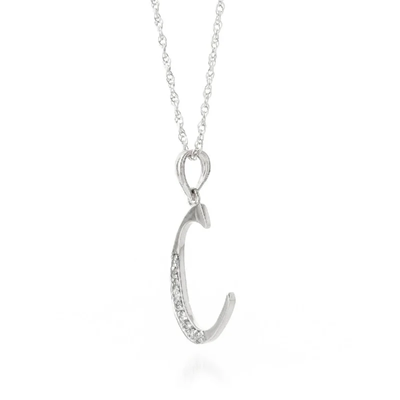 14K Solid White Gold Necklace w/ Natural Diamonds Initial 'c' Pendant