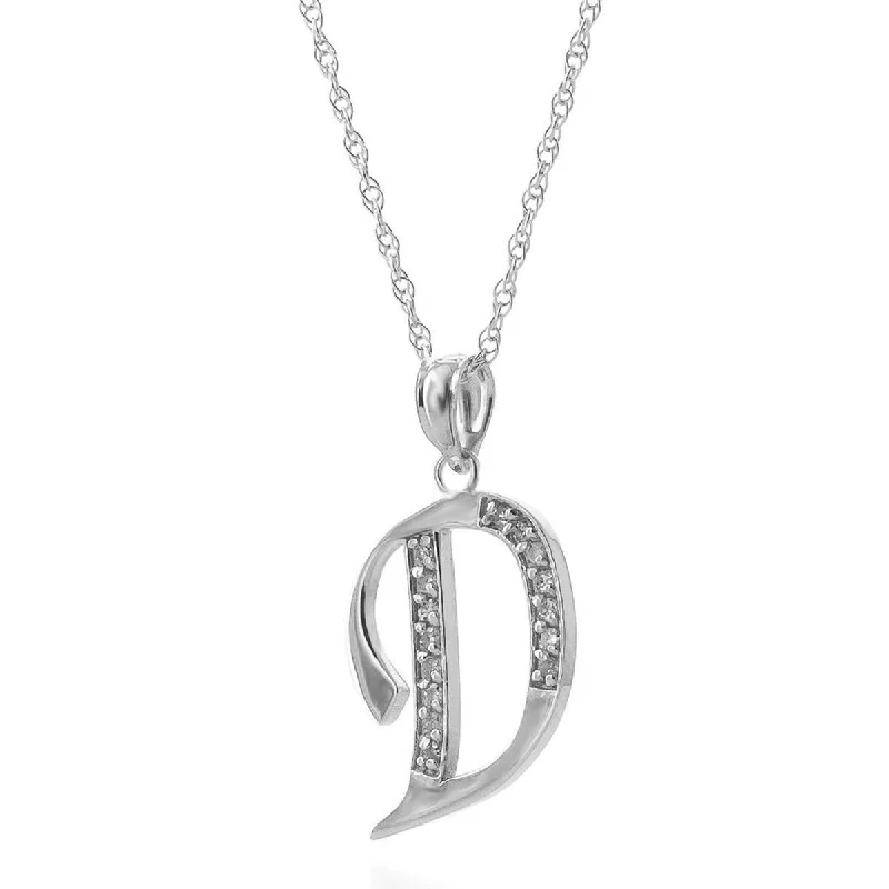 14K Solid White Gold Necklace w/ Natural Diamonds Initial 'd' Pendant