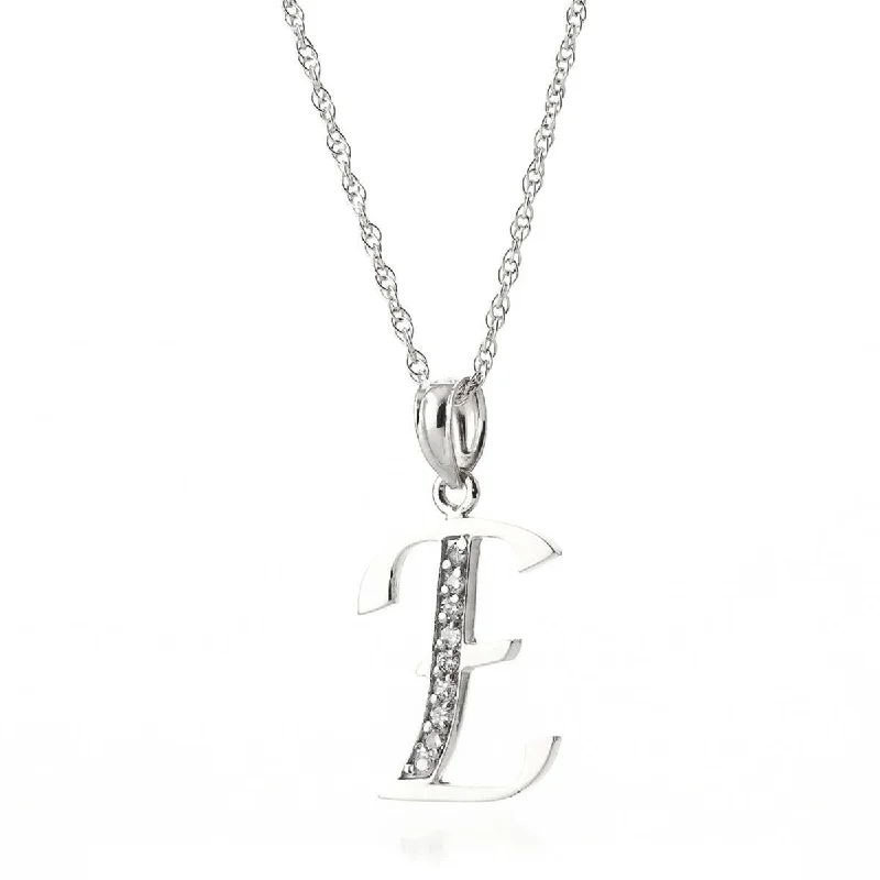 14K Solid White Gold Necklace w/ Natural Diamonds Initial 'e' Pendant