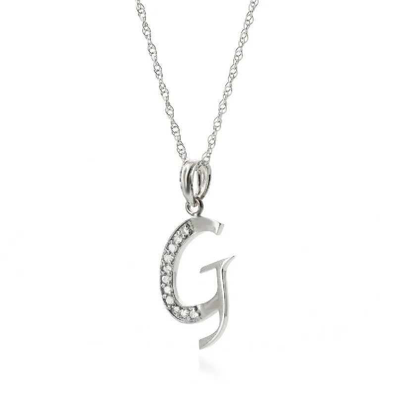 14K Solid White Gold Necklace w/ Natural Diamonds Initial 'g' Pendant