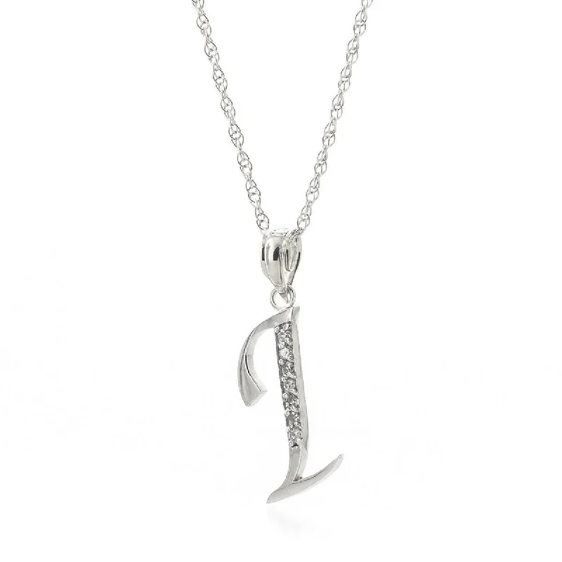 14K Solid White Gold Necklace w/ Natural Diamonds Initial 'i' Pendant