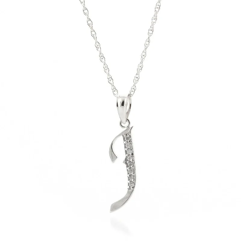 14K Solid White Gold Necklace w/ Natural Diamonds Initial 'j' Pendant