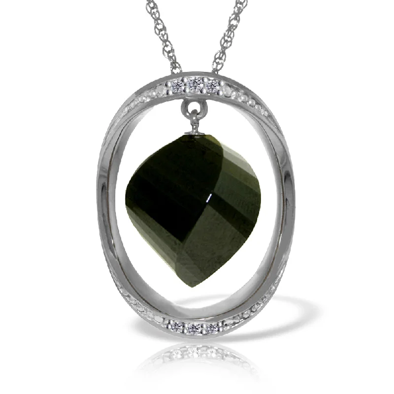 14K Solid White Gold Necklace w/ Natural Twisted Briolette Black Spinel & Diamonds