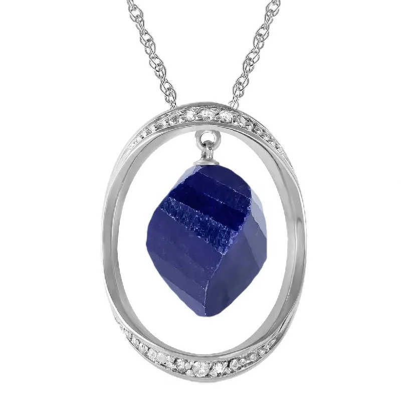 14K Solid White Gold Necklace w/ Twisted Briolette Dyed Sapphire & Diamonds