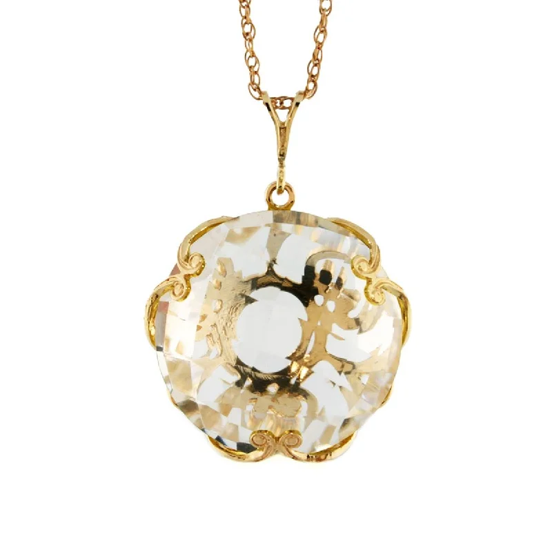 14K Solid Yellow Gold Checkerboard Round White Topaz Necklace