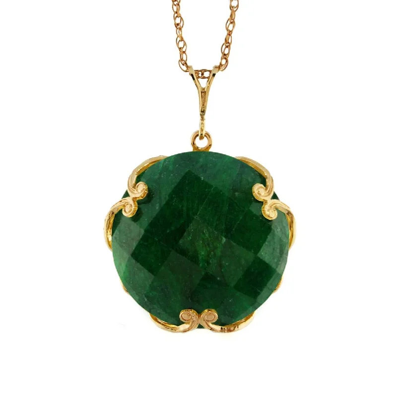 14K Solid Yellow Gold Necklace w/ Checkerboard Cut Round Dyed Green Sapphire