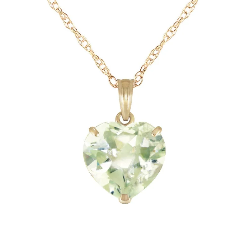 14K Solid Yellow Gold Necklace w/ Natural 10mm Heart Green Amethyst