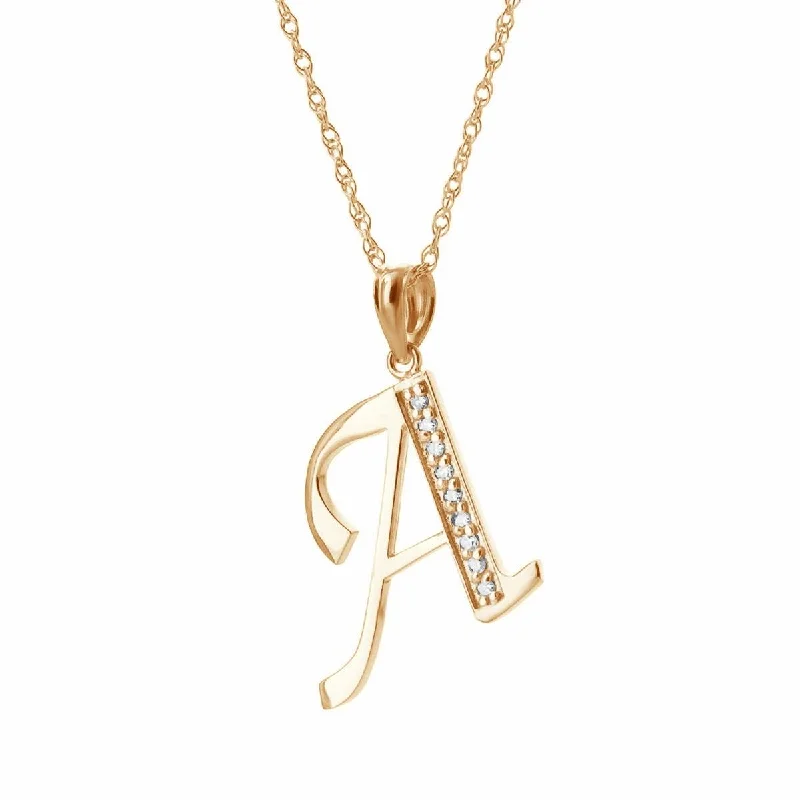 14K Solid Yellow Gold Necklace w/ Natural Diamonds Initial 'a' Pendant