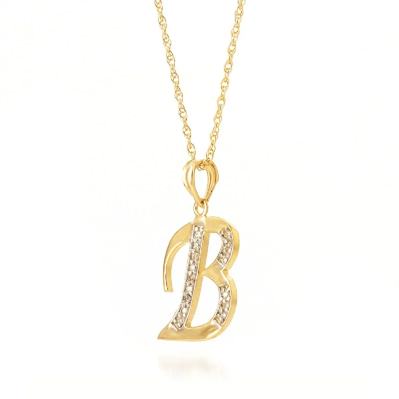 14K Solid Yellow Gold Necklace w/ Natural Diamonds Initial 'b' Pendant