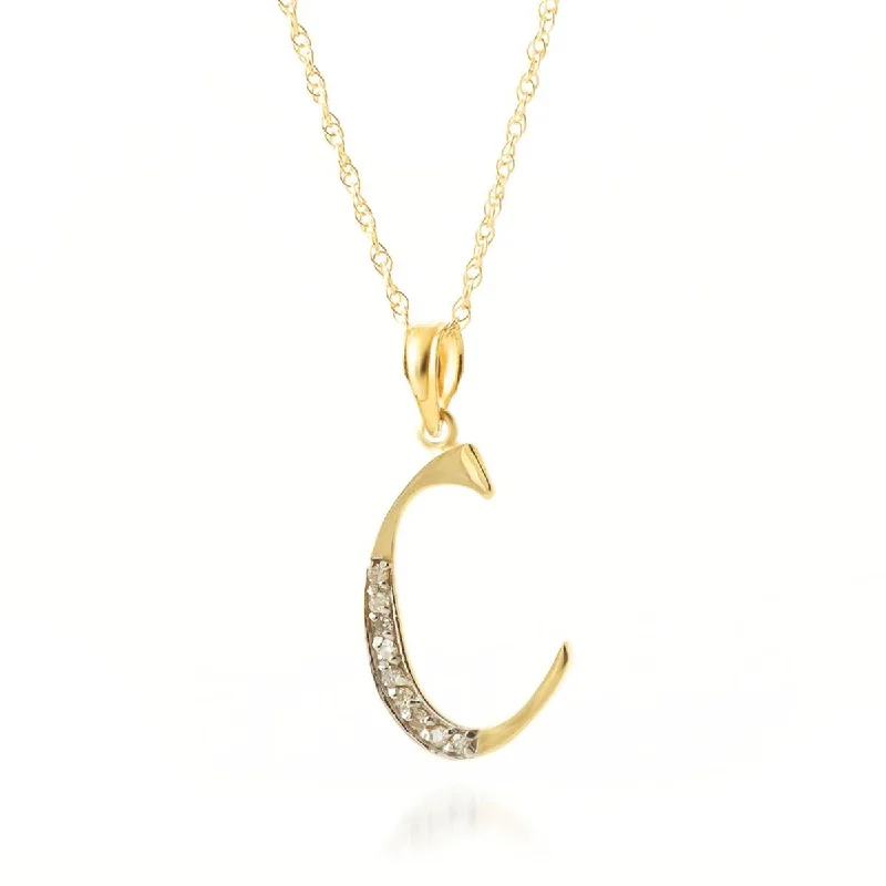 14K Solid Yellow Gold Necklace w/ Natural Diamonds Initial 'c' Pendant