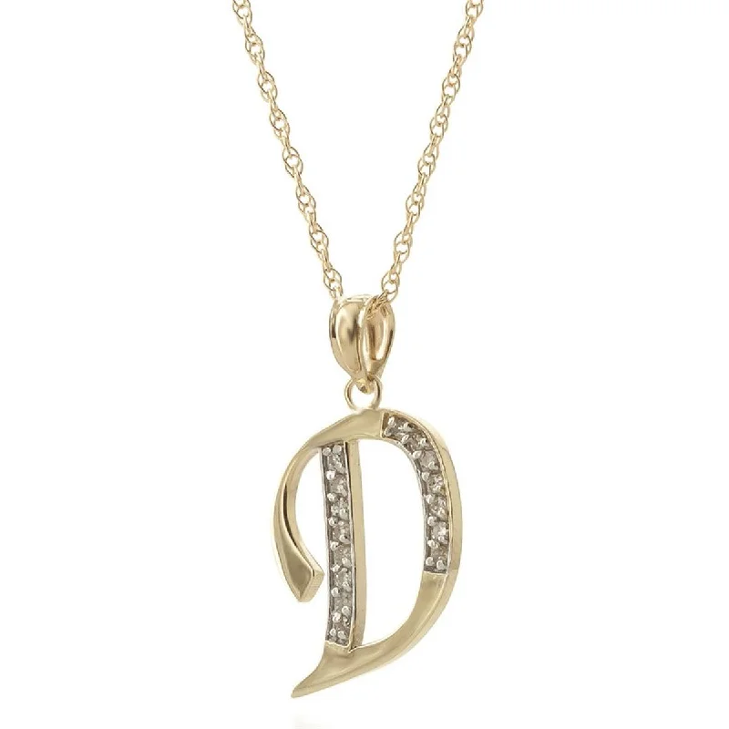 14K Solid Yellow Gold Necklace w/ Natural Diamonds Initial 'd' Pendant