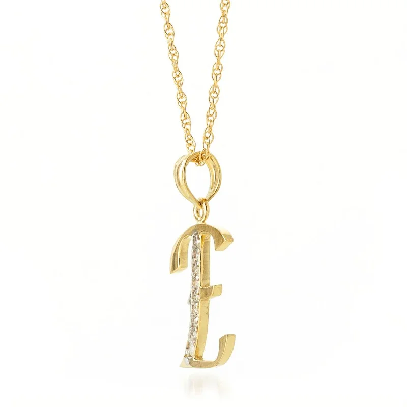 14K Solid Yellow Gold Necklace w/ Natural Diamonds Initial 'e' Pendant