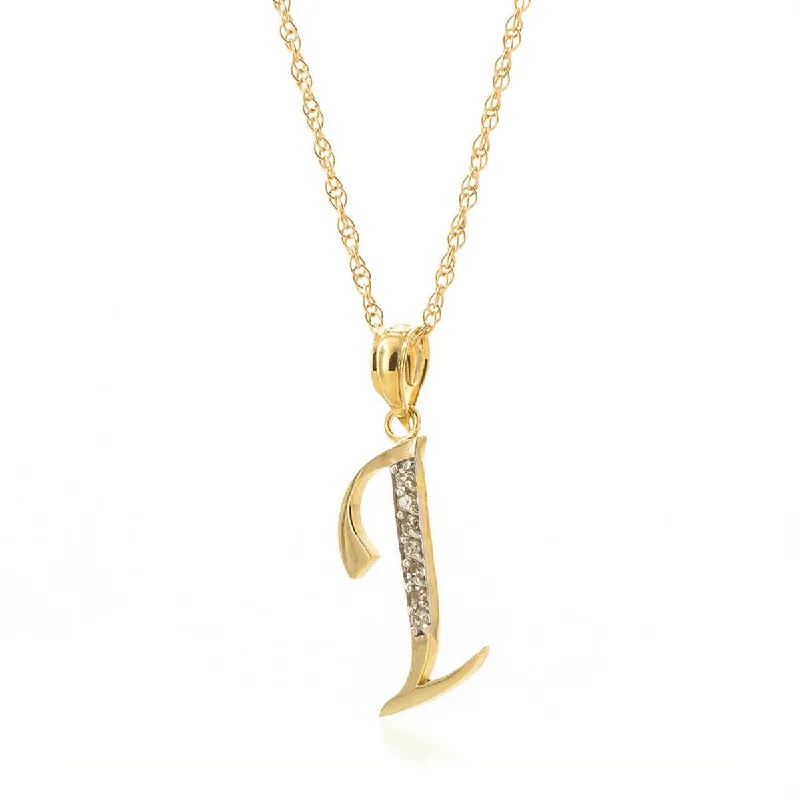 14K Solid Yellow Gold Necklace w/ Natural Diamonds Initial 'i' Pendant